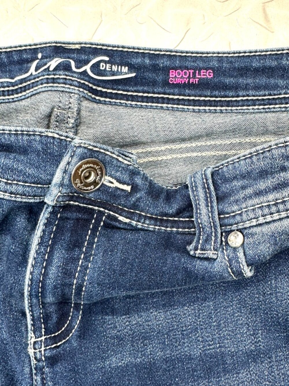 INC Bootcut Curvy Fit Jeans, Size 14 Boho Western Rhinestone Rivets Whiskered - Picture 7 of 7